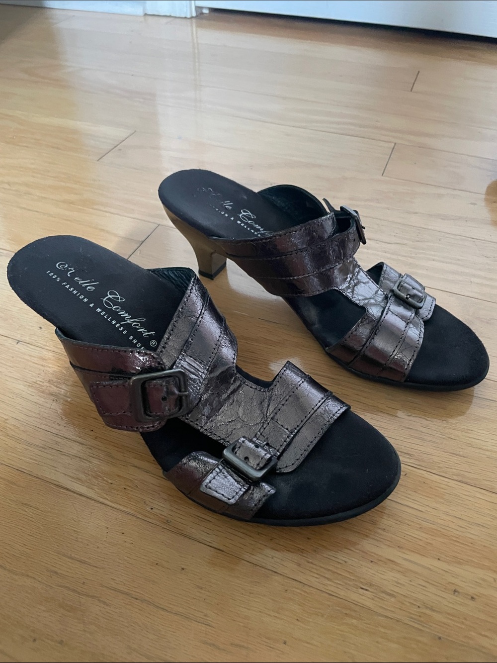 Hells comfort Metallic Brown Heeled Slide Sandals size 38